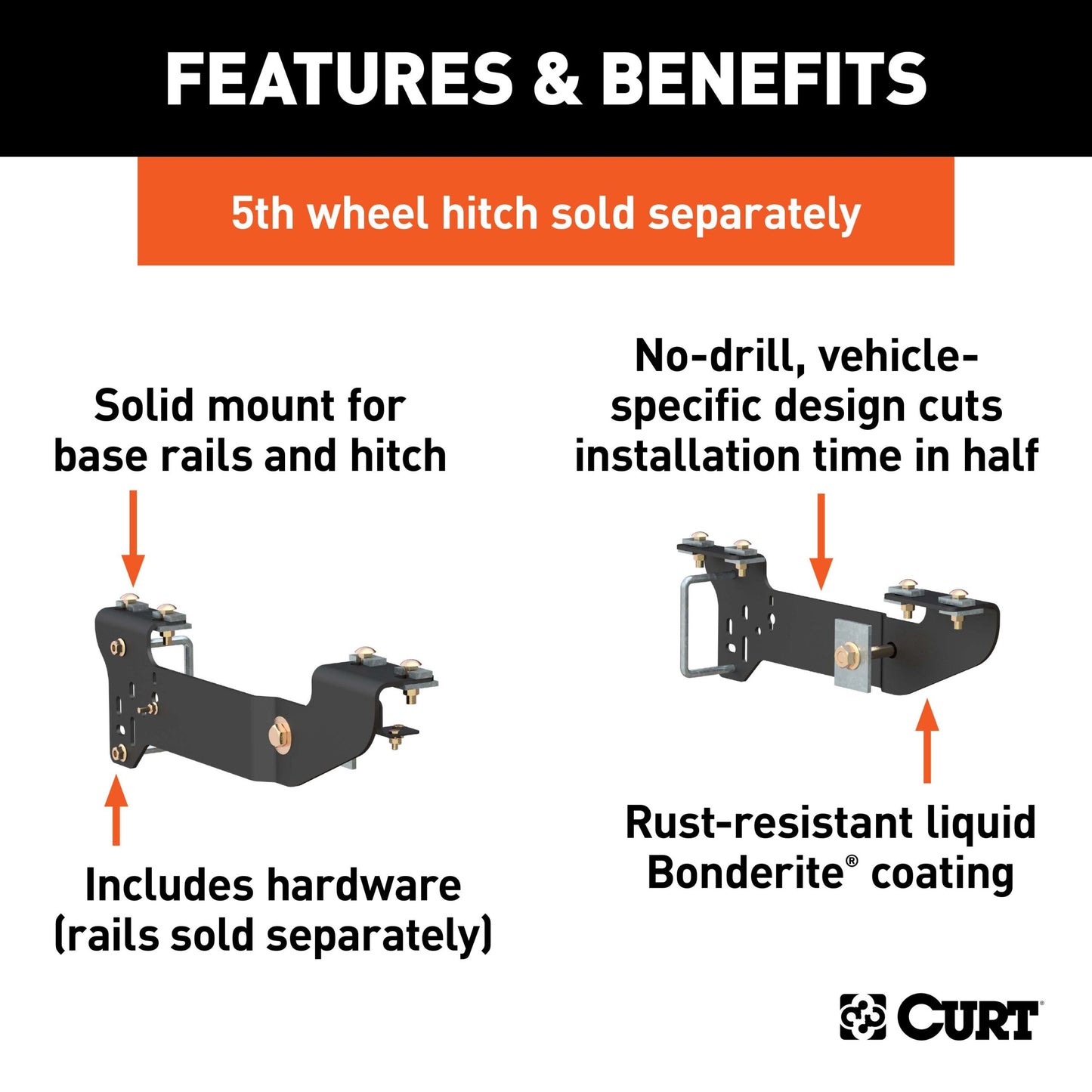 CURT Custom 5th Wheel Brackets, Select Chevrolet Silverado, GMC Sierra 1500 - 16400