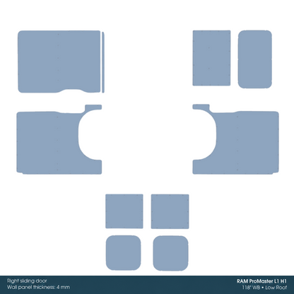 Kore Wall Liner Kit for RAM ProMaster 118-in WB Low Roof - 1640106210712