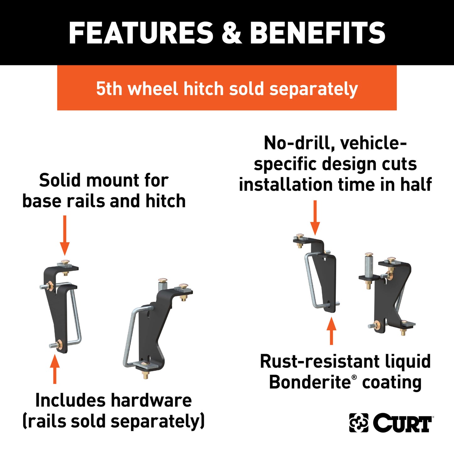 CURT Custom 5th Wheel Brackets, Select Dodge, Ram 1500, 2500, 3500 - 16420
