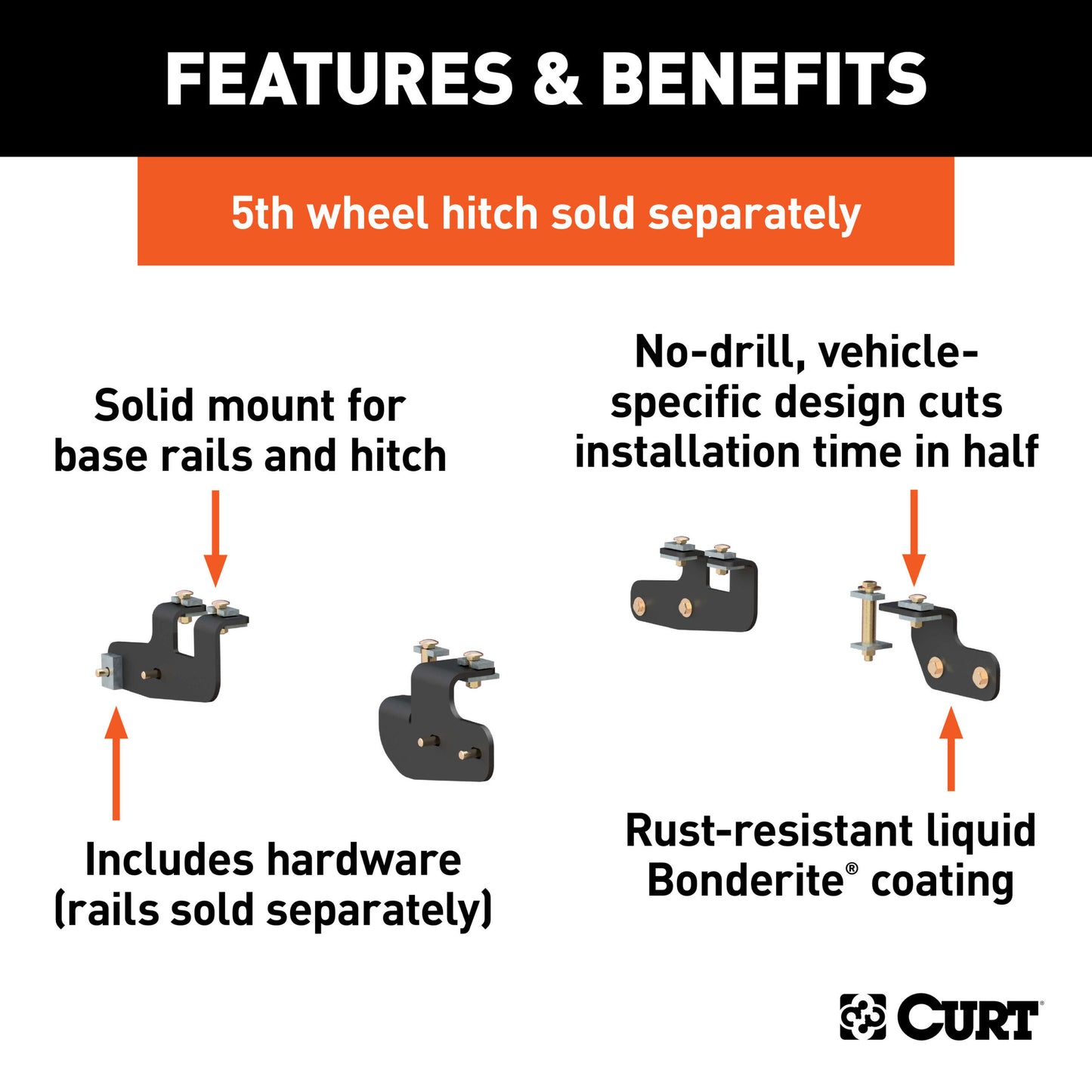 CURT Custom 5th Wheel Brackets, Select Ram 2500 (Except with 5th Wheel Prep Package) - 16427