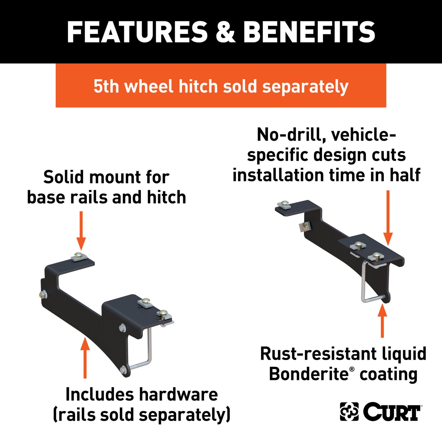 CURT Custom 5th Wheel Brackets, Select Chevrolet Silverado, GMC Sierra 2500, 3500 HD - 16429