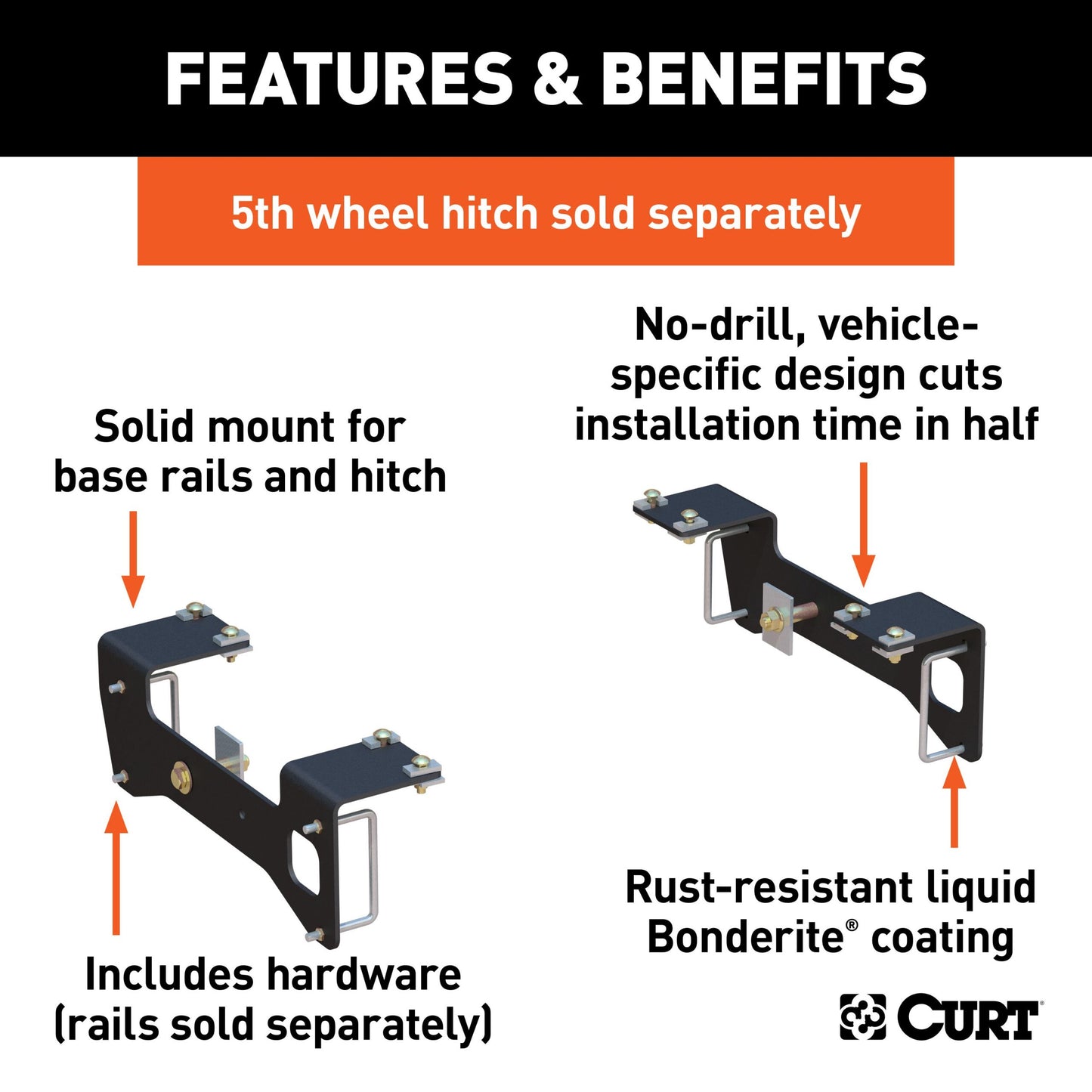 CURT Custom 5th Wheel Brackets, Select Silverado, Sierra 1500 (Except 5.5' Bed) - 16469