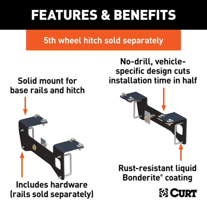 CURT Custom 5th Wheel Brackets, Select Silverado, Sierra 1500 (Except 5.5' Bed) - 16469