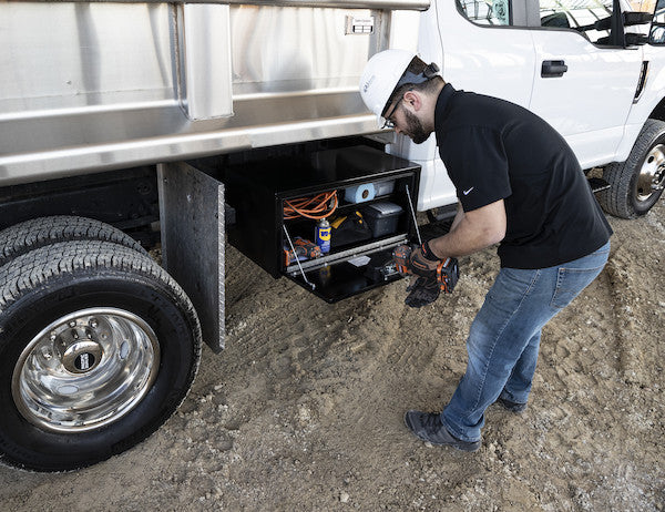 Buyers Products 14x16x30-in Black Steel Underbody Truck Box with Built-In Shelf - 1703304