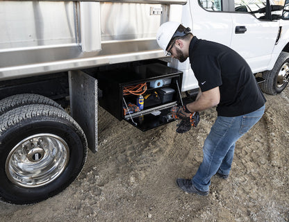 Buyers Products 14x16x30-in Black Steel Underbody Truck Box with Built-In Shelf - 1703304