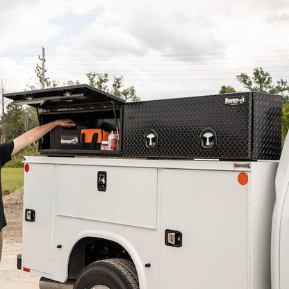 Buyers Products 72-in x 18-in x 16-in Gloss Black Diamond Tread Aluminum Topsider Truck Box with Flip-Up Doors - 1721363