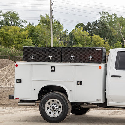 Buyers Products 96-in x 18-in x 16-in Gloss Black Diamond Tread Aluminum Topsider Truck Box with Flip-Up Doors - 1721770
