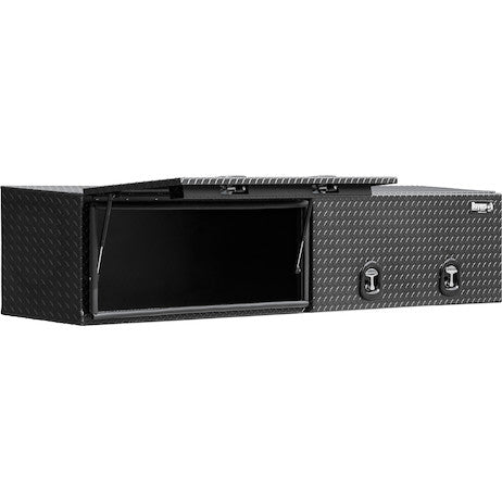 Buyers Products 96-in x 16-in x 13-in Matte Black Diamond Tread Aluminum Topsider Truck Box with Flip-Up Doors - 1722361