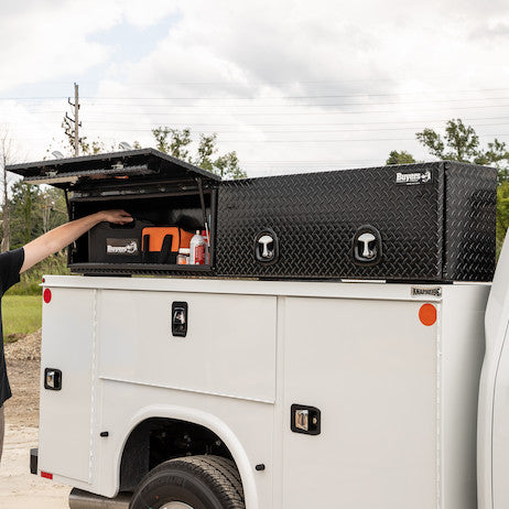 Buyers Products 72-in x 18-in x 16-in Matte Black Diamond Tread Aluminum Topsider Truck Box with Flip-Up Doors - 1722363