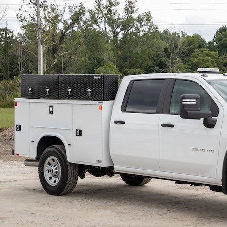 Buyers Products 96-in x 18-in x 16-in Textured Matte Black Diamond Tread Aluminum Topsider Truck Box with Flip-Up Door - 1722770