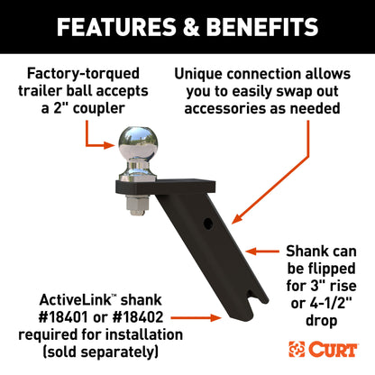 CURT ActiveLink Ball Mount, 2" Ball, 3,500 lbs. GTW - 18416