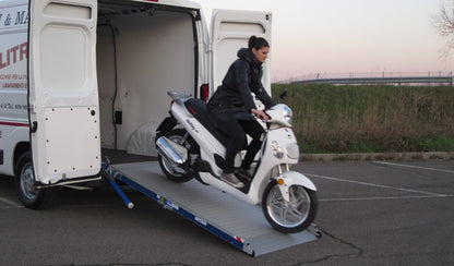 Aluminum Loading Ramp for Mercedes Sprinter Cargo Vans - Ramp Width: 37-in | Ramp Length: 126-in | Ramp Swivel: Left-hand (outward) | Ramp Platform: Solid