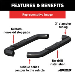 ARIES 3-in Round Black Steel Nerf Bars for Ford F-250/F-350 Super Duty Regular Cab (1999-2016) - 203014