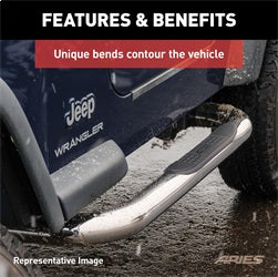 ARIES 3-in Round Polished Stainless Steel Nerf Bars for Ford F-150, F-250/F-350/F-450/F-550 Super Duty Cab & Chassis/Regular Cab (2015-2026) - 203045-2