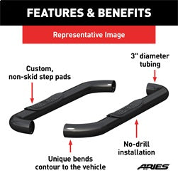 ARIES 3-in Round Black Steel Nerf Bars for Ford F-150, F-250/F-350/F-450/F-550 Super Duty Cab & Chassis/Regular Cab (2015-2026) - 203045