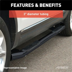 ARIES 3-in Round Black Steel Nerf Bars for Ford Ranger SuperCrew (2019-2026) - 203046