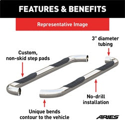 ARIES 3-in Round Polished Stainless Steel Nerf Bars for Chevrolet/GMC Sierra 2500, Silverado/Sierra 1500, 2500 HD, 3500 HD Crew Cab (2001-2014) - 204013-2