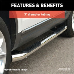 ARIES 3-in Round Polished Stainless Steel Nerf Bars for Chevrolet/GMC Double Cab (2007-2019) - 204046-2