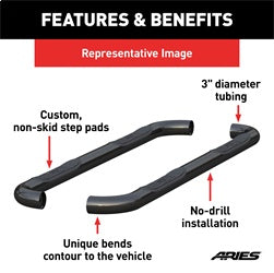 ARIES 3-in Round Black Steel Nerf Bars for Chevrolet/GMC Sierra 1500 Limited, Silverado 1500 LD, Silverado/Sierra 1500, 2500 HD, 3500 HD (2007-2019) - 204046