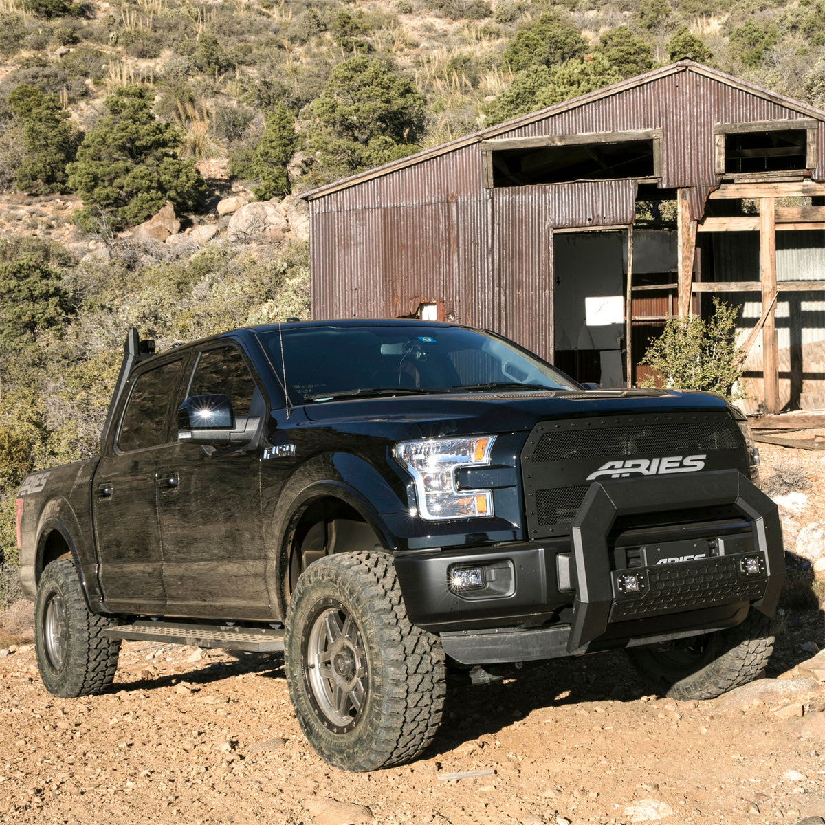 ARIES RidgeStep Black Steel 6.5 x 85-in Truck Running Boards for Ford F-150, F-250/F-350/F-450/F-550 Super Duty Cab & Chassis/SuperCab (2015-2026) - 2055521