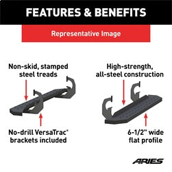 ARIES RidgeStep Black Steel 6.5 x 53-in Truck Running Boards for Toyota Tundra Regular Cab (2007-2017) - 2055527
