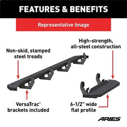 ARIES RidgeStep Black Steel 36-in / 96-in Cargo Van Running Boards for Ford E-Transit/Transit-150/Transit-250/Transit-350 (2015-2026) - 2055545