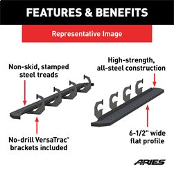 ARIES RidgeStep Black Steel 6.5 x 91-in Truck Running Boards for RAM 1500 Crew Cab (2019-2026) - 2055549