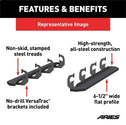 ARIES RidgeStep Black Steel 6.5 x 75-in Truck Running Boards for RAM 1500 Quad Cab (2019-2026) - 2055550