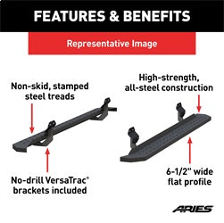 ARIES RidgeStep Black Steel 6.5 x 85-in Truck Running Boards for Ford Ranger SuperCrew (2019-2025) - 2055552