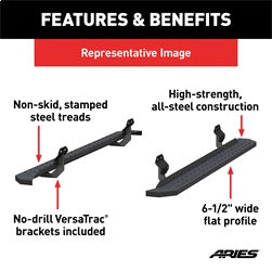 ARIES RidgeStep Black Steel 6.5 x 85-in Truck Running Boards for Toyota Tacoma Double Cab (2005-2023) - 20555563