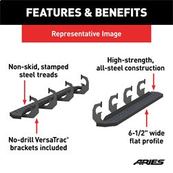 ARIES RidgeStep Black Steel 6.5 x 75-in Truck Running Boards for Toyota Tacoma Access Cab (2024-2026) - 2055558