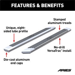ARIES AdvantEDGE 5-1/2-in x 91-in Chrome Aluminum Side Bars (No Brackets) for Chevrolet/GMC/Dodge/RAM/Ford (1999-2026) - 2055891
