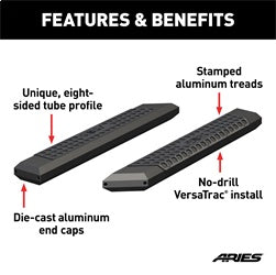 ARIES AdvantEDGE 5-1/2-in x 53-in Black Aluminum Side Bars (No Brackets) for Chevrolet/GMC/Dodge/RAM/Ford/Toyota Cab & Chassis/Regular Cab (1999-2026) - 2055953