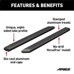 ARIES AdvantEDGE 5-1/2-in x 91-in Black Aluminum Side Bars (No Brackets) for Chevrolet/GMC/Dodge/RAM/Ford (1999-2026) - 2055991