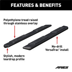 ARIES AscentStep 5-1/2-in x 85-in Black Steel Running Boards (No Brackets) for Chevrolet/GMC/Dodge/RAM/Ford/Nissan/Toyota (2005-2026) - 2057985