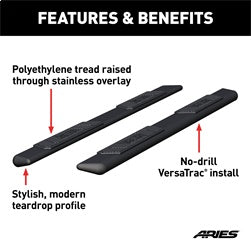ARIES AscentStep 5-1/2-in x 91-in Black Steel Running Boards (No Brackets) for Chevrolet/GMC/Ford/RAM Cab & Chassis/Crew Cab/SuperCrew (1999-2026) - 2057991