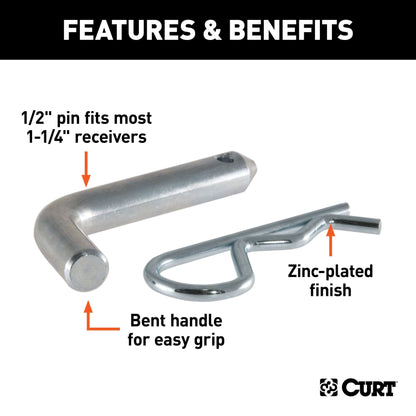 CURT 1/2" Hitch Pin (1-1/4" Receiver, Zinc, Packaged) - 21401