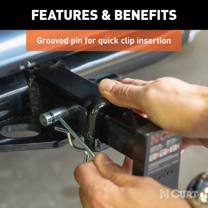 CURT 1/2" Hitch Pin with Groove (1-1/4" Receiver, Zinc) - 21403