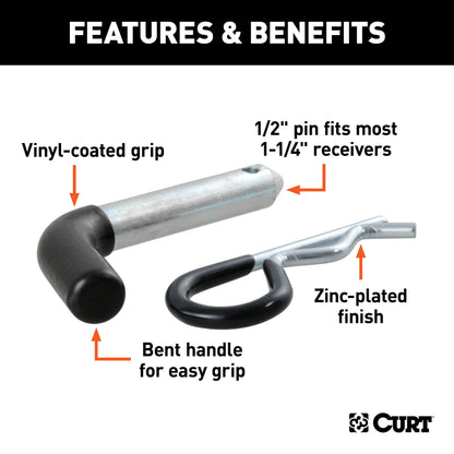 CURT 1/2" Hitch Pin (1-1/4" Receiver, Zinc with Rubber Grip, Packaged) - 21411