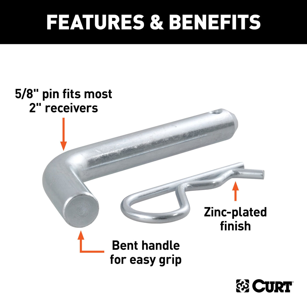 CURT 5/8" Hitch Pin (2" Receiver, Zinc, Packaged) - 21501
