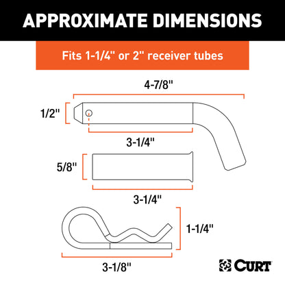 CURT 1/2" Hitch Pin with 5/8" Adapter (1-1/4" or 2" Receiver, Zinc, Packaged) - 21502