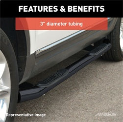 ARIES 3-in Round Black Stainless Steel Nerf Bars for Dodge/RAM 1500 Classic, 1500/2500/3500 Crew Cab (2009-2026) - 215041