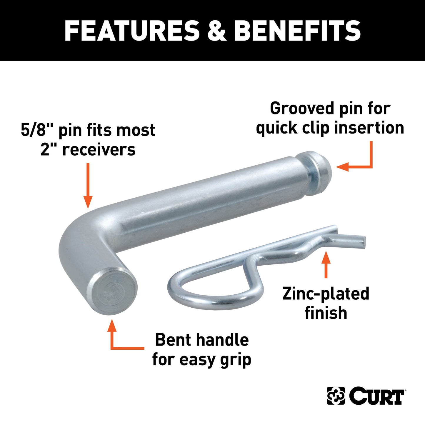 CURT 5/8" Hitch Pin with Groove (2" Receiver, Zinc) - 21504