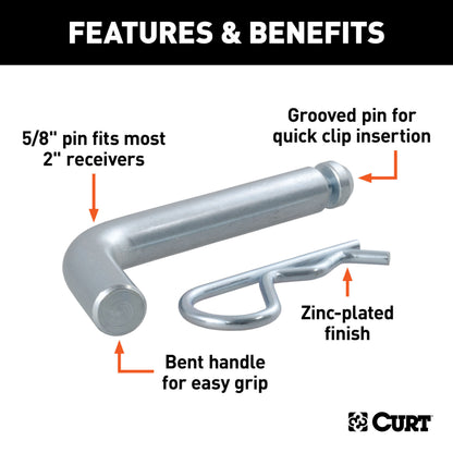 CURT 5/8" Hitch Pin with Groove (2" Receiver, Zinc, Packaged) - 21505