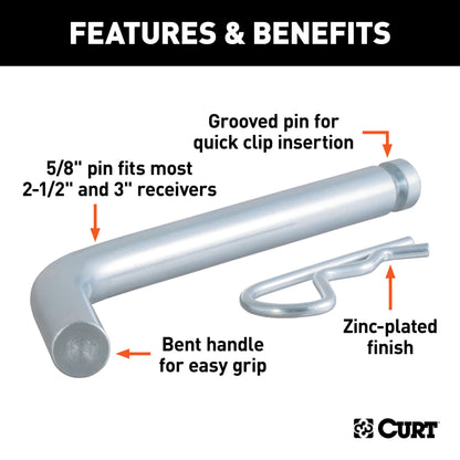 CURT Heavy-Duty 5/8" Hitch Pin with Groove (2-1/2" or 3" Receiver, Zinc) - 21507