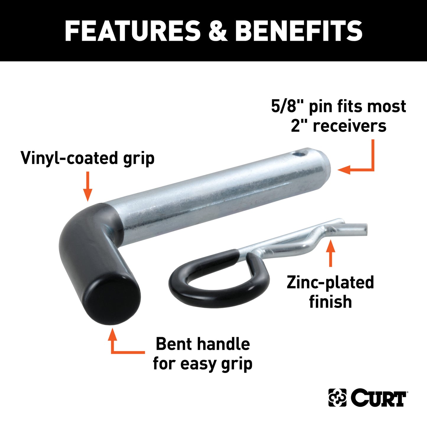 CURT 5/8" Hitch Pin (2" Receiver, Zinc with Rubber Grip, Packaged) - 21511