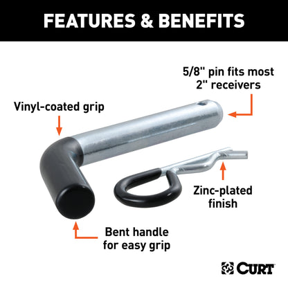 CURT 5/8" Hitch Pin (2" Receiver, Zinc with Rubber Grip, Packaged) - 21511