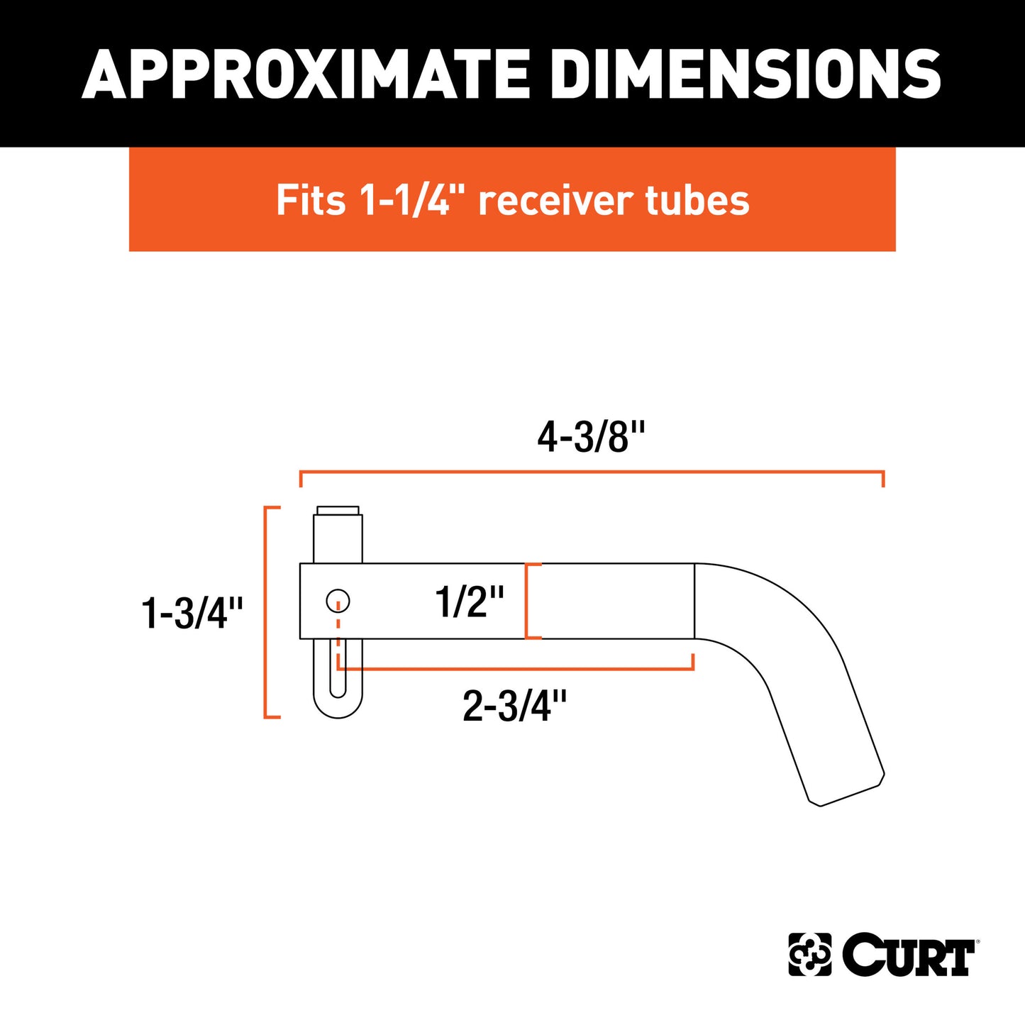 CURT 1/2" Swivel Hitch Pin (1-1/4" Receiver, Chrome, Packaged) - 21541
