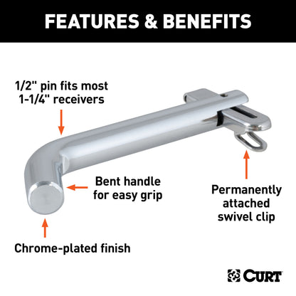 CURT 1/2" Swivel Hitch Pin (1-1/4" Receiver, Chrome, Packaged) - 21541