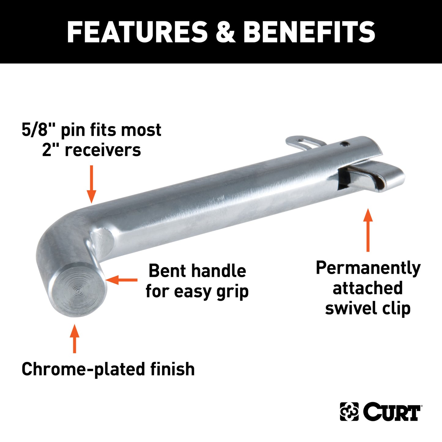 CURT 5/8" Swivel Hitch Pin (2" Receiver, Chrome, Packaged) - 21551